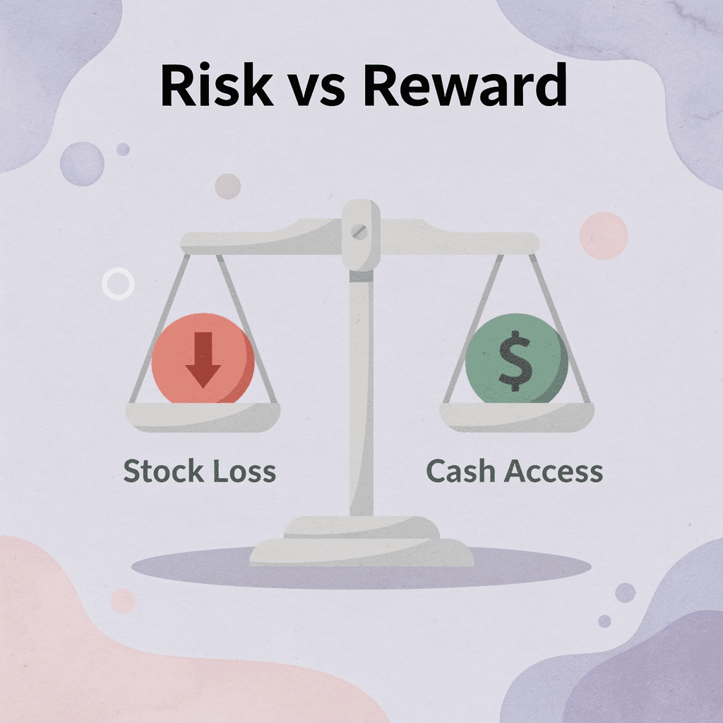 Balance scale showing risk versus reward in stock-backed borrowing