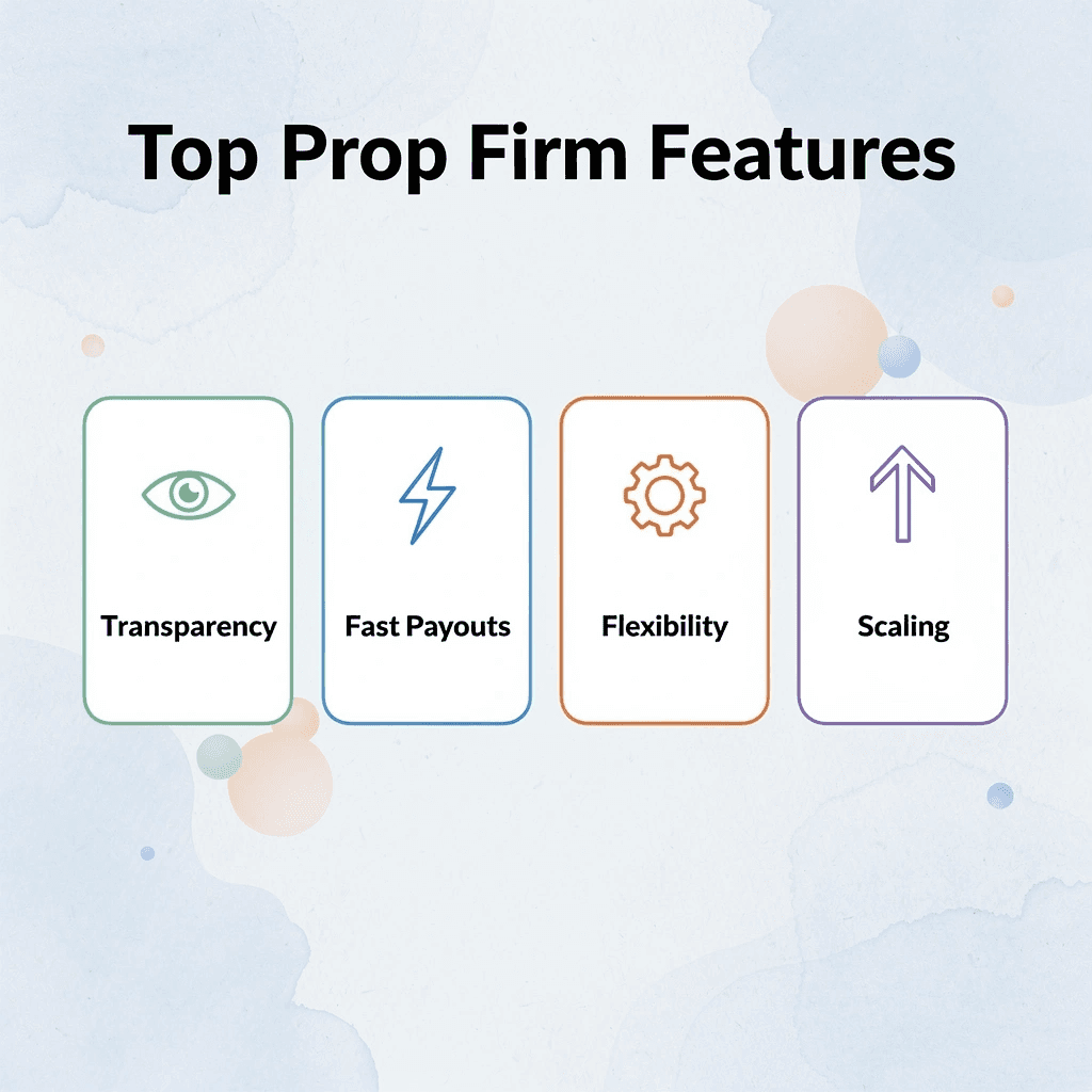 Infographic showing top prop firm features