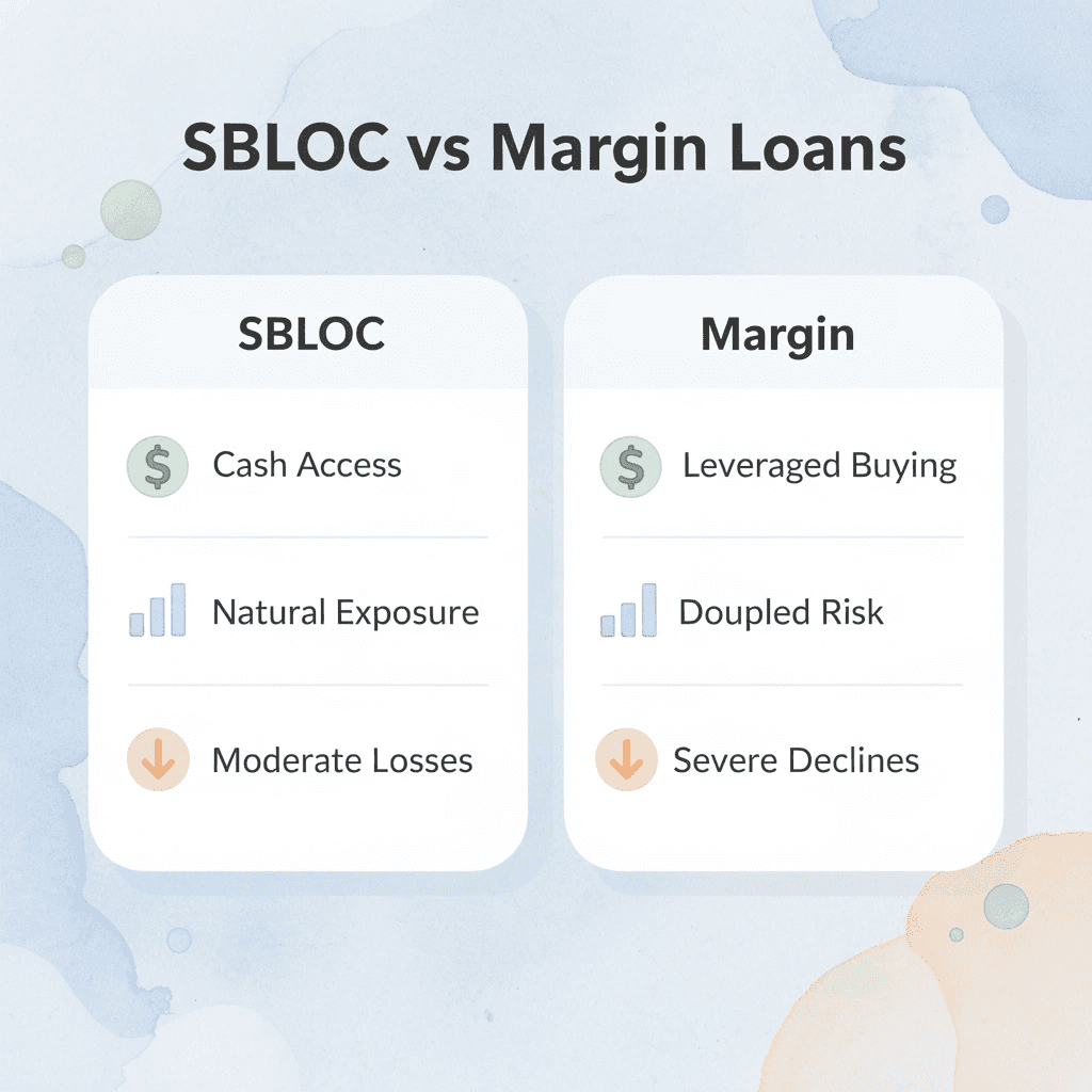 Comparison table showing SBLOC versus margin loan features