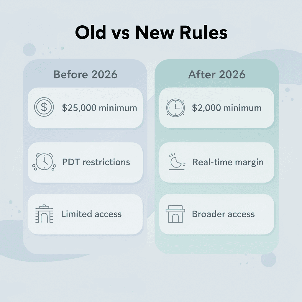 Comparison chart showing old versus new day trading requirements