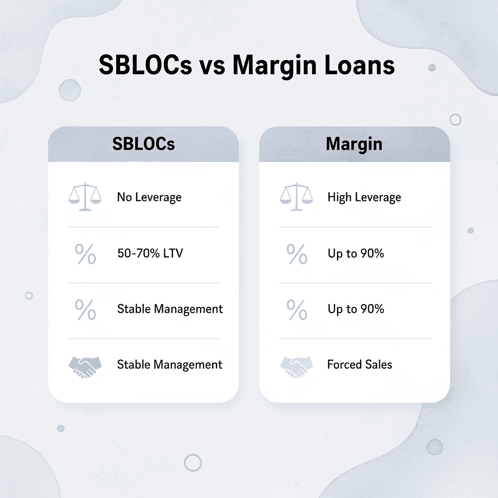 Comparison chart showing differences between SBLOCs and margin loans