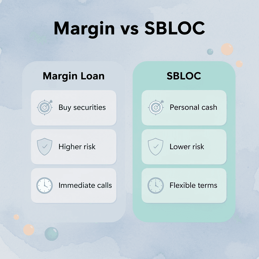 Comparison chart between margin loans and securities-based lines of credit