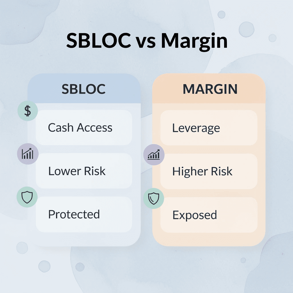 Comparison table showing differences between SBLOC and margin loans