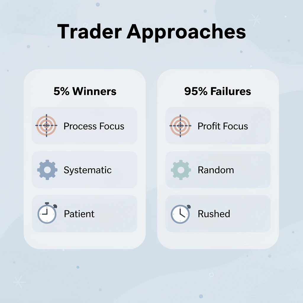 Comparison between successful and failing trader approaches