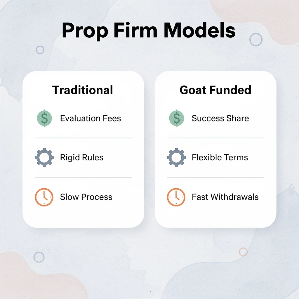 Comparison chart showing traditional vs Goat Funded Trader models