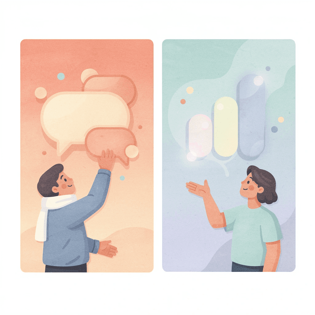 Split scene illustration contrasting emotional gambling versus systematic trading