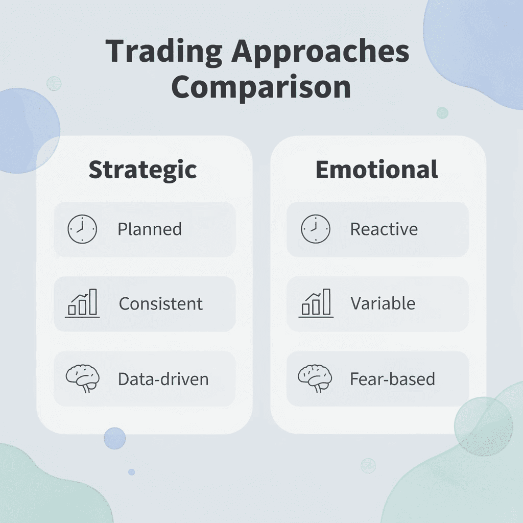 Comparison table showing strategic versus emotional trading approaches