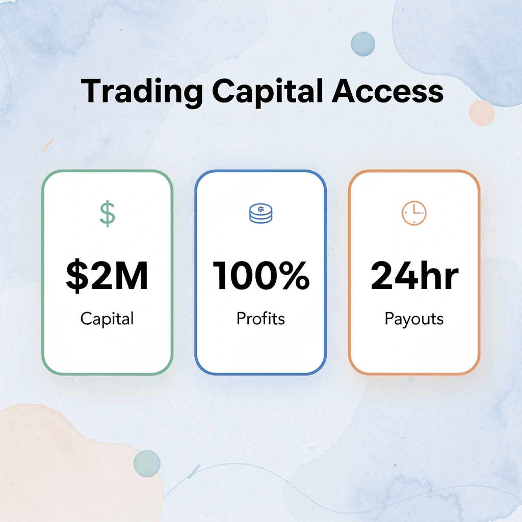 Key trading metrics showing capital access and profit sharing