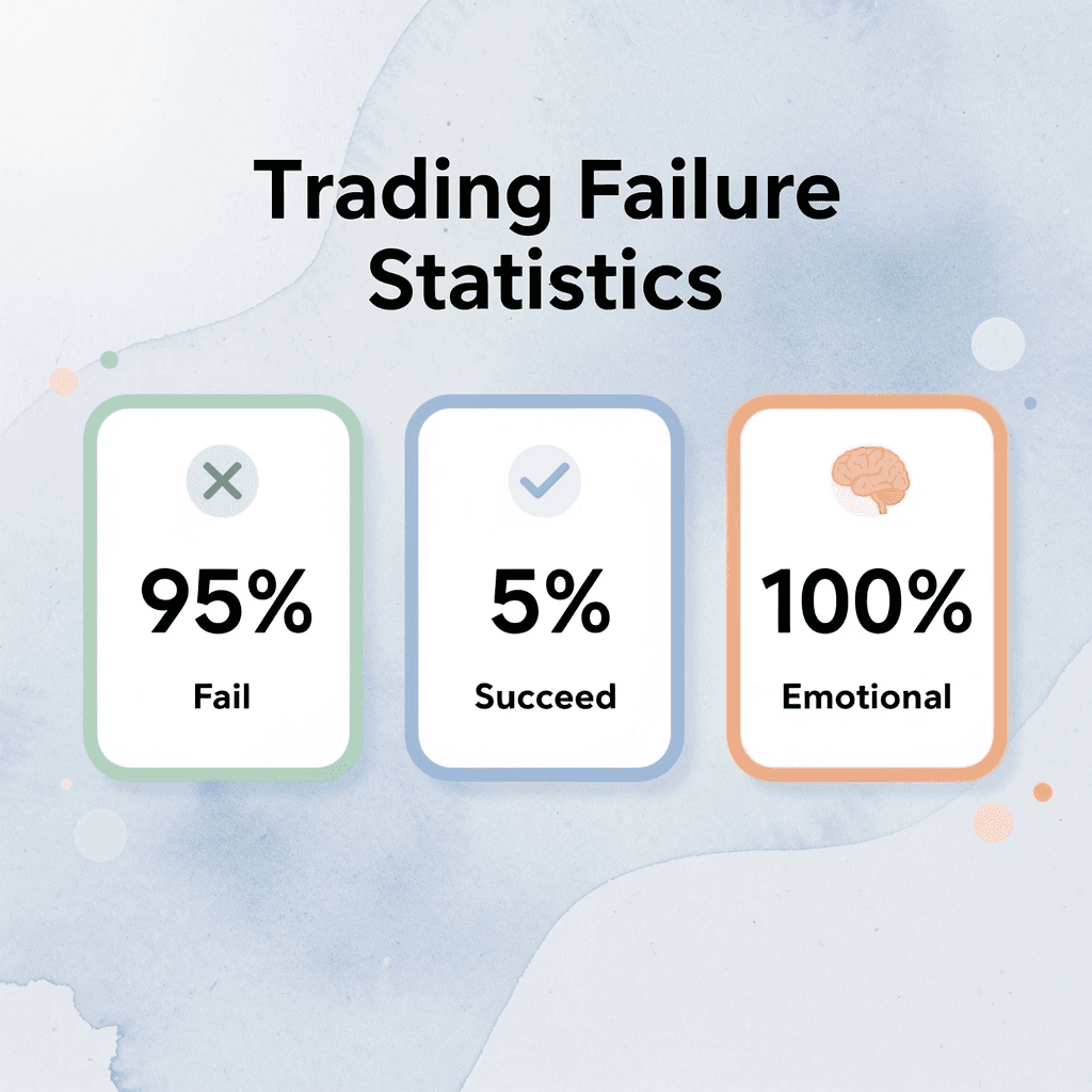 Statistics showing trading failure rates and emotional impact