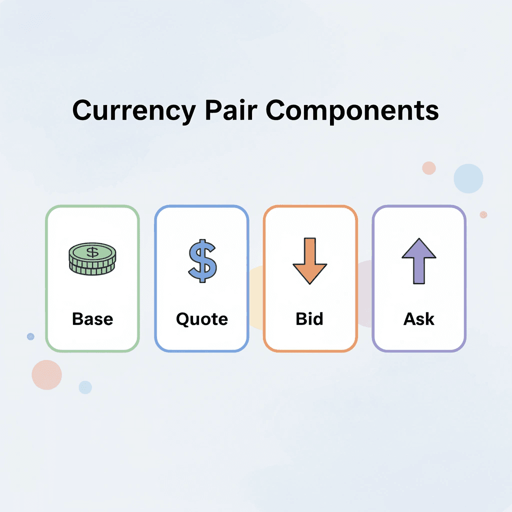 Infographic showing the four main components of currency pairs