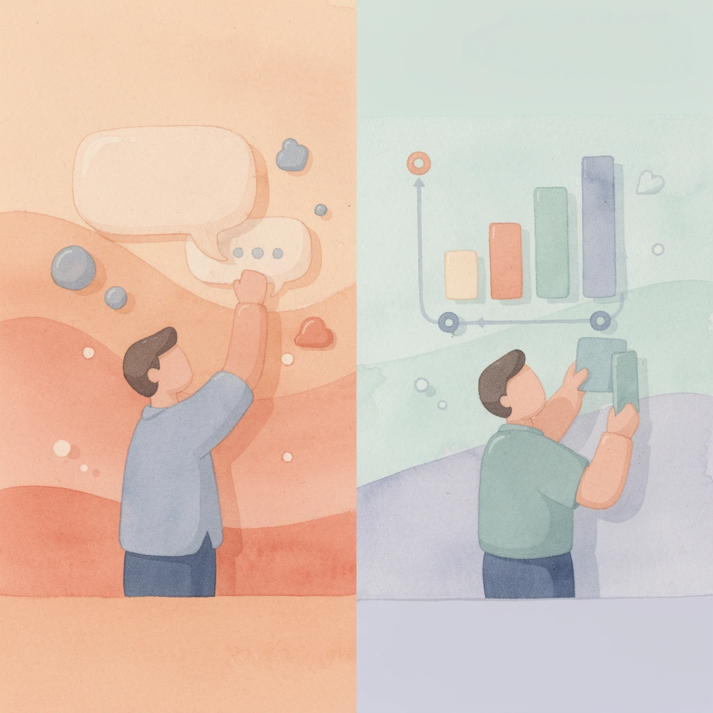 Split scene showing contrast between demo trading and real funded trading