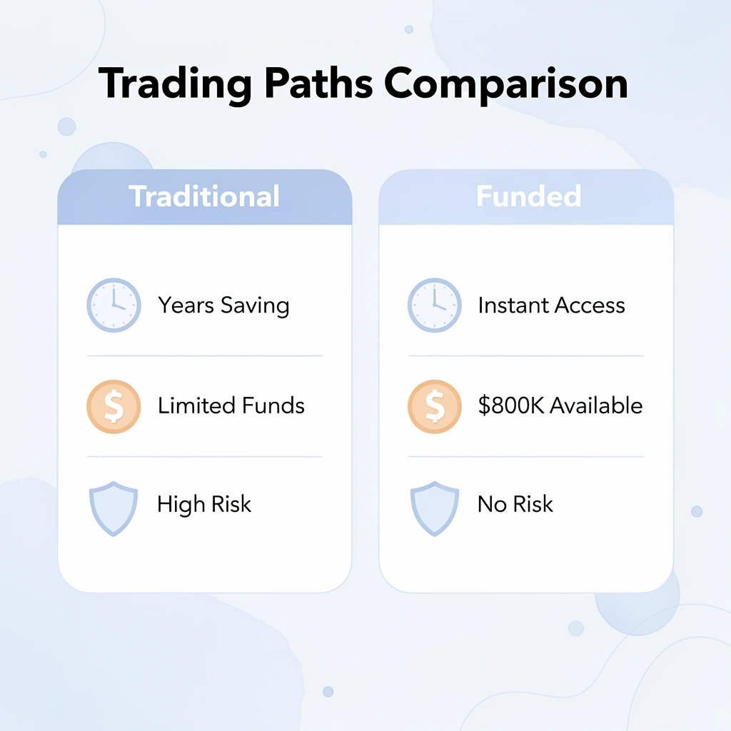 Comparison table showing traditional vs funded trading paths