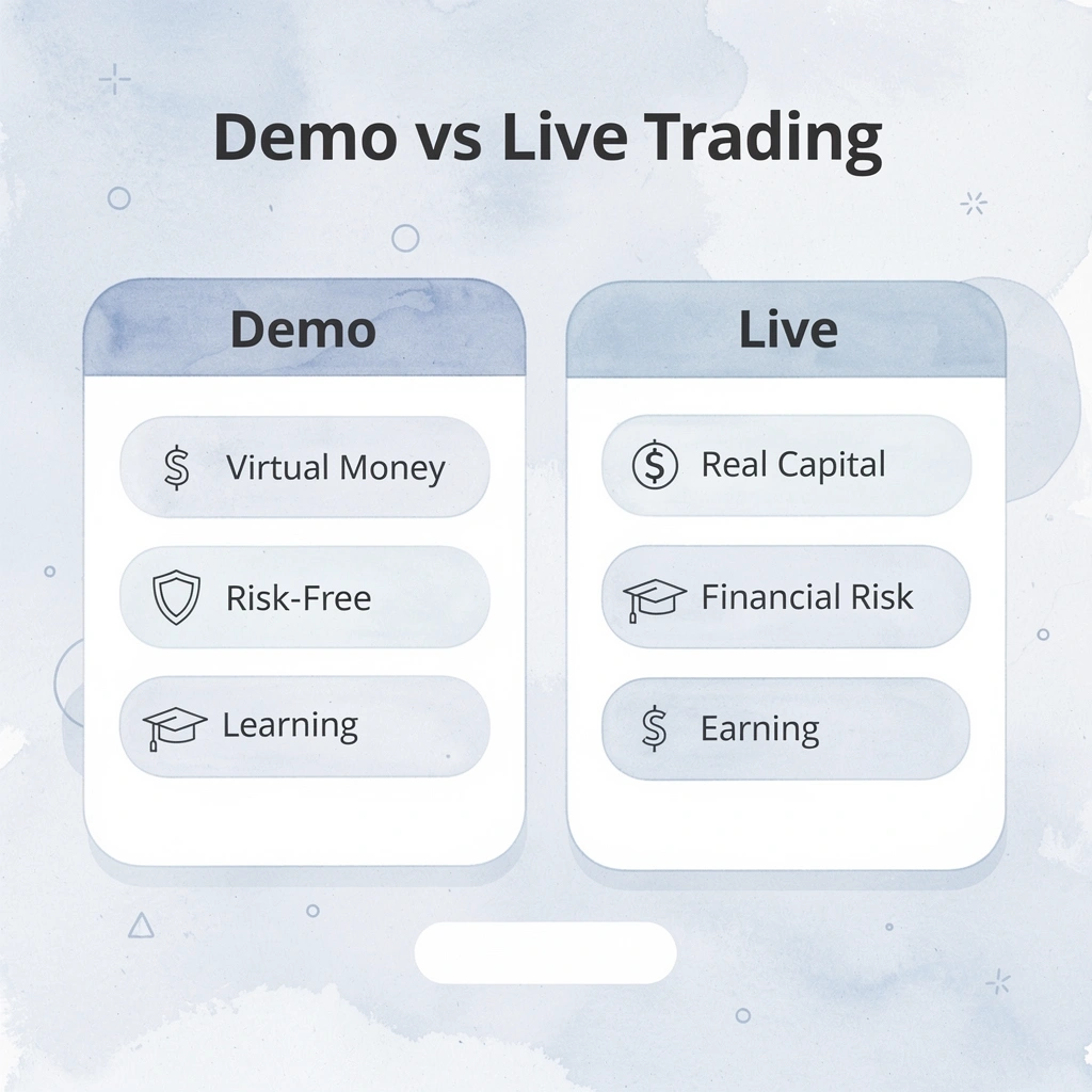 Comparison chart showing differences between demo and live trading