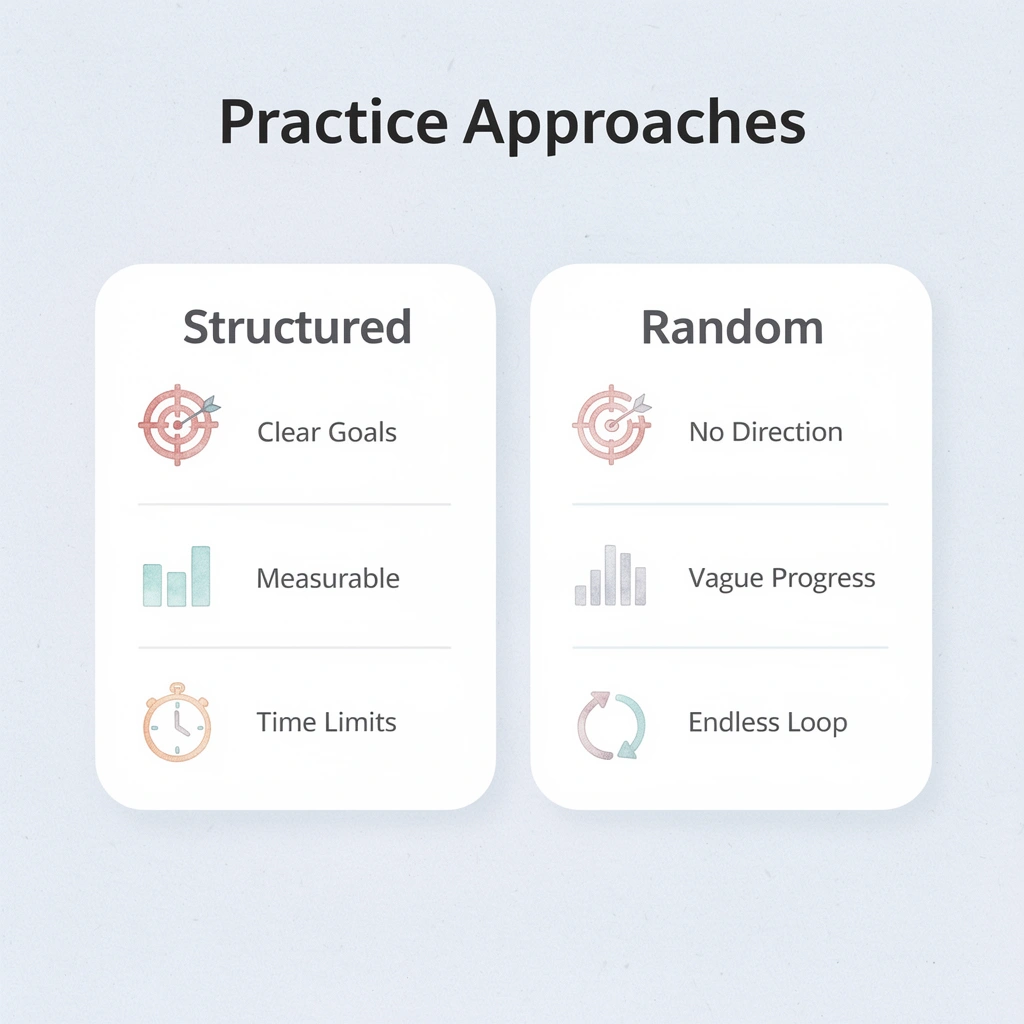Comparison chart showing structured versus random practice approaches