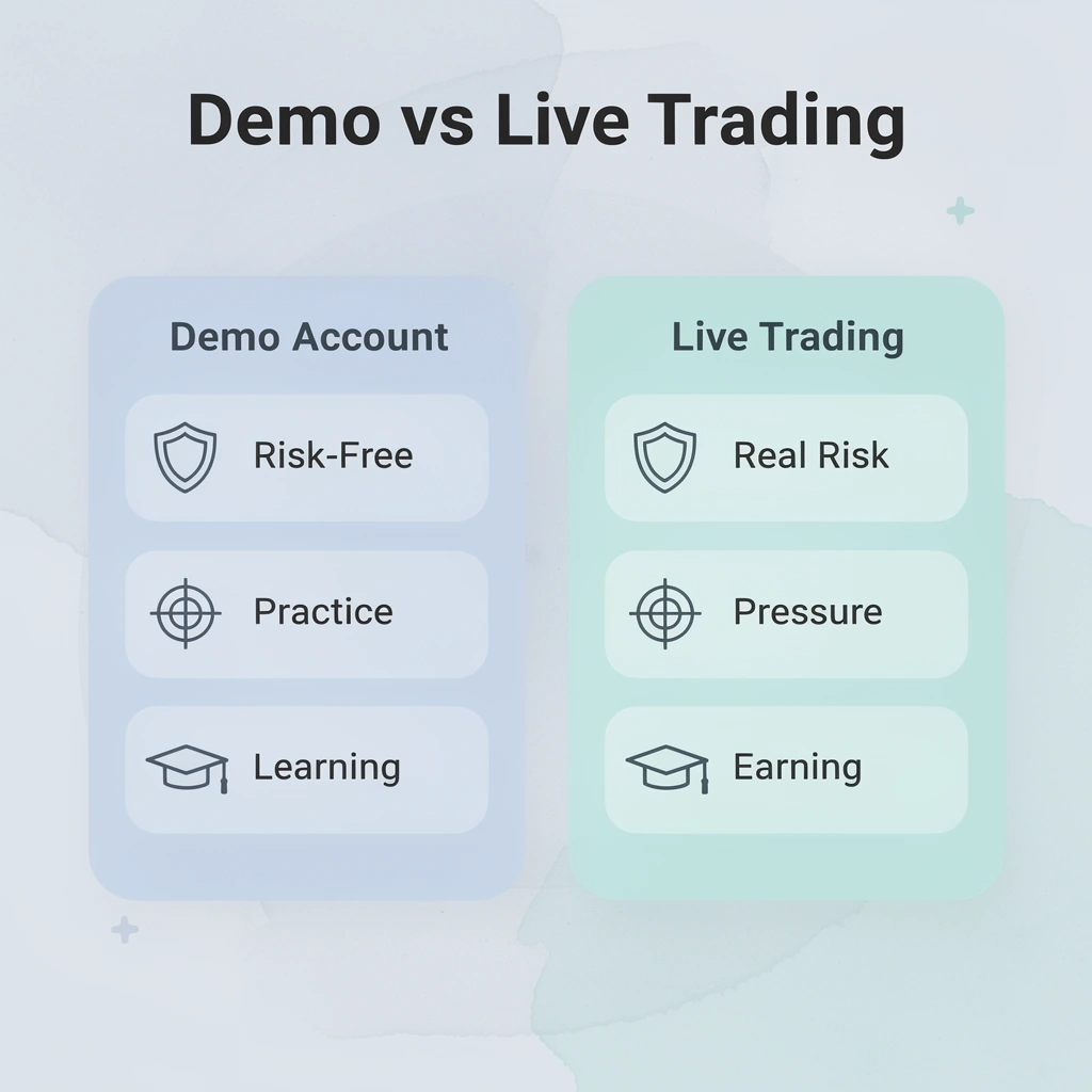 Comparison between demo account and live trading features