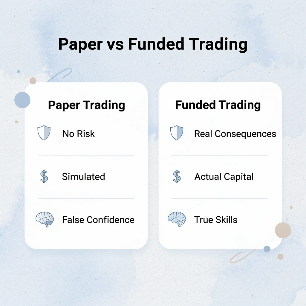 Comparison between paper trading and funded trading approaches