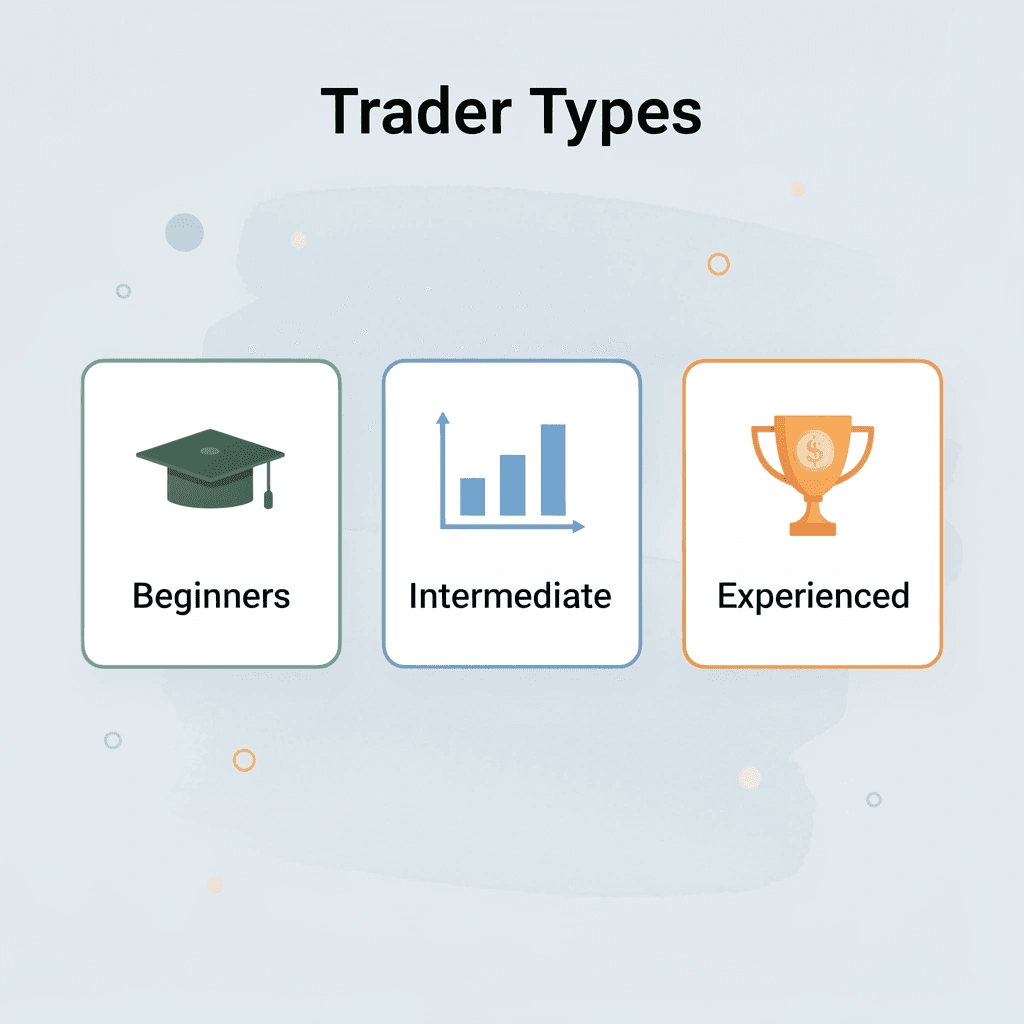 Three trader types: beginners, intermediate, and experienced