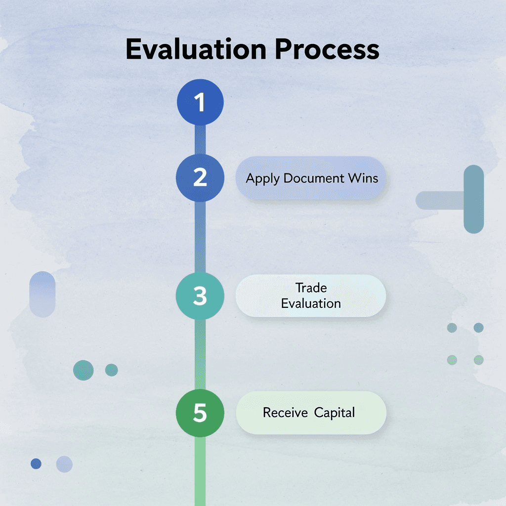 Five-step numbered process for funded trading evaluation