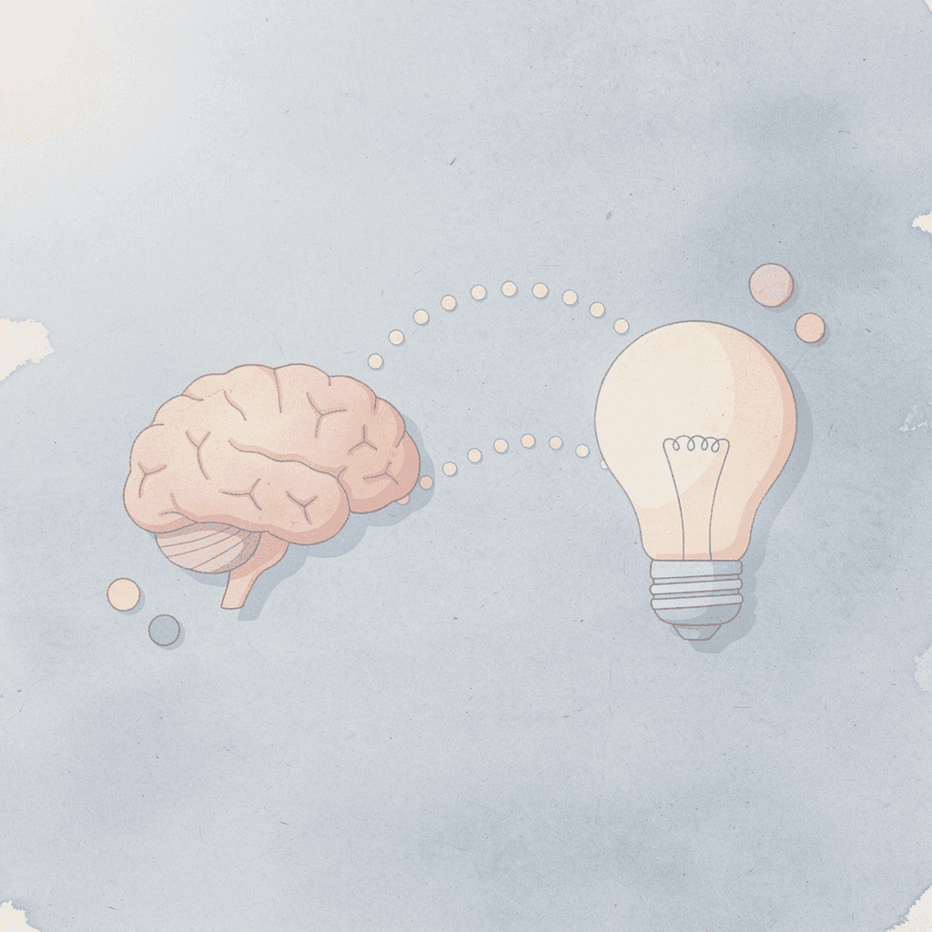 Brain and target icons connected by dotted line