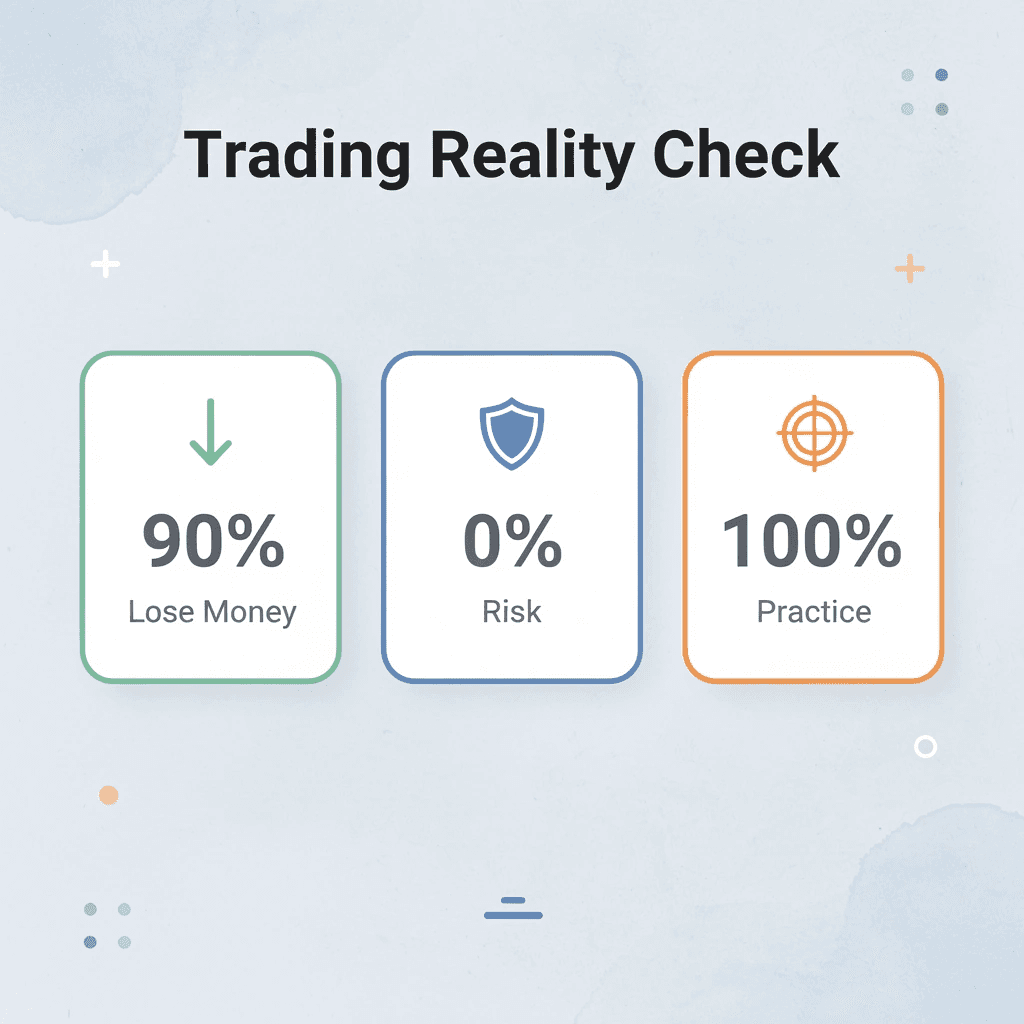 Statistics showing trading failure rates and simulator benefits