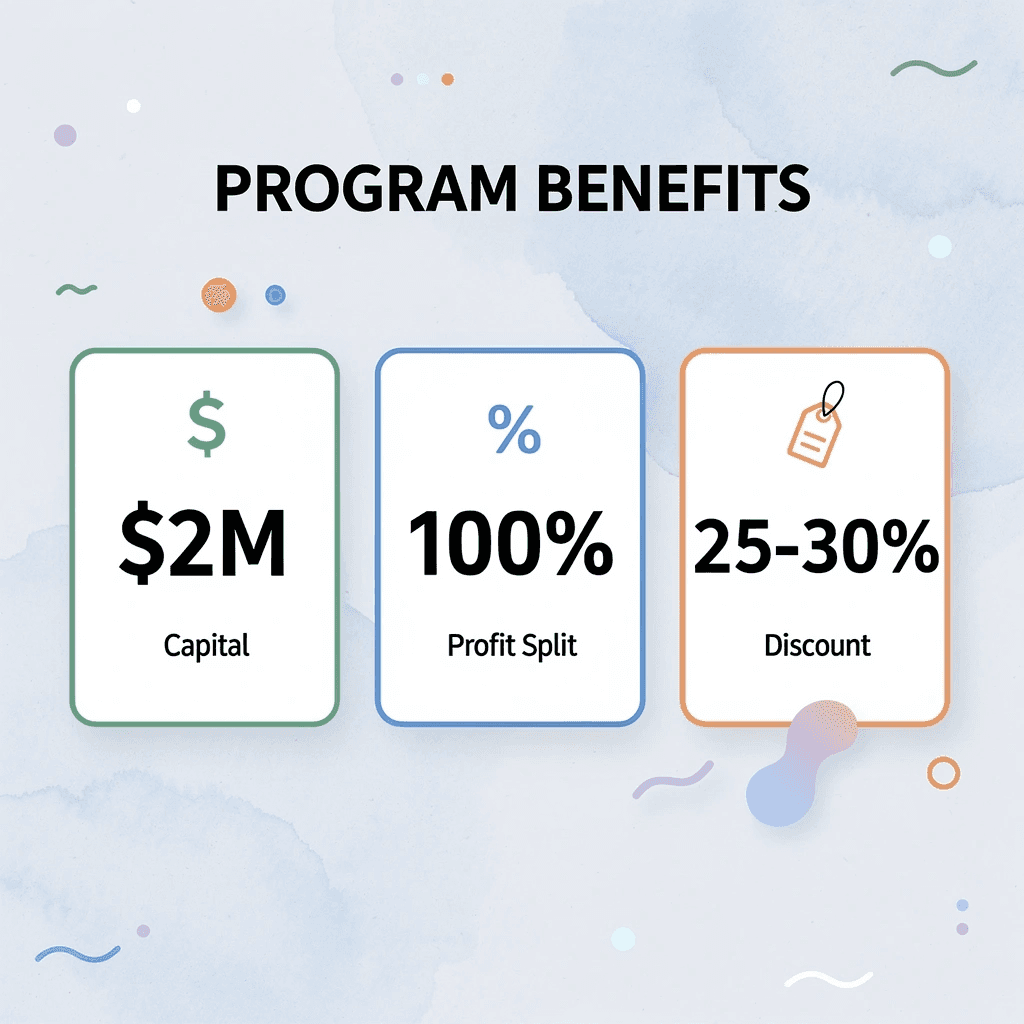 Key program statistics showing capital, profit split, and discount