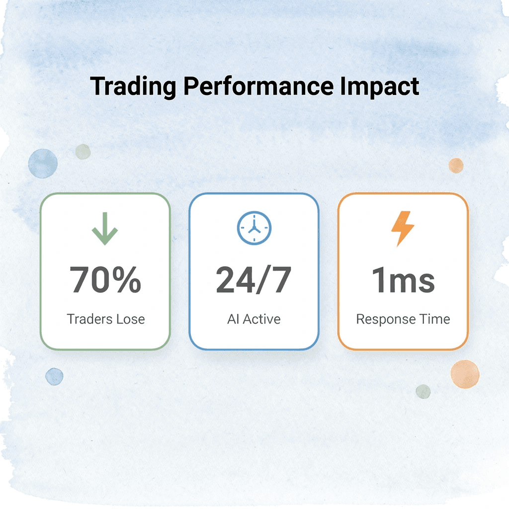 Statistics showing AI trading performance metrics