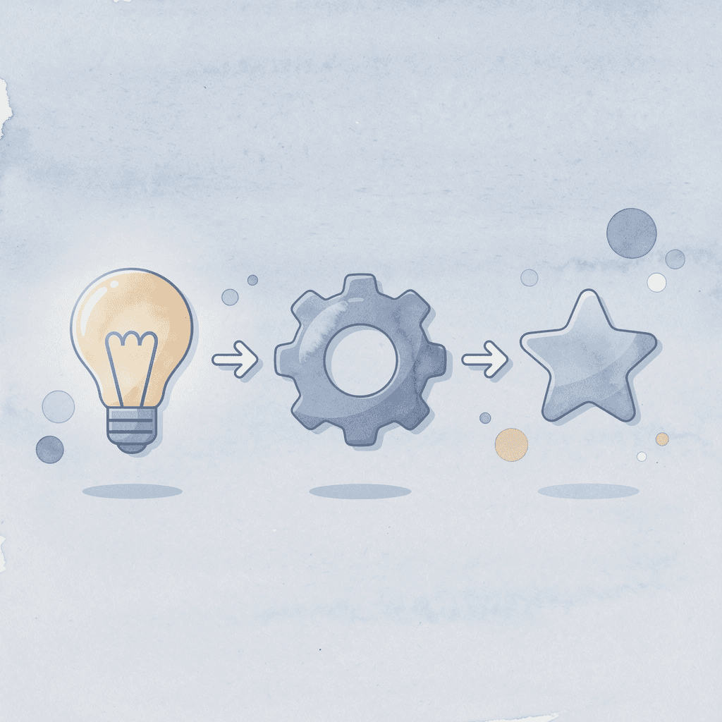 Three icons showing crypto trading process: analysis, execution, and profit