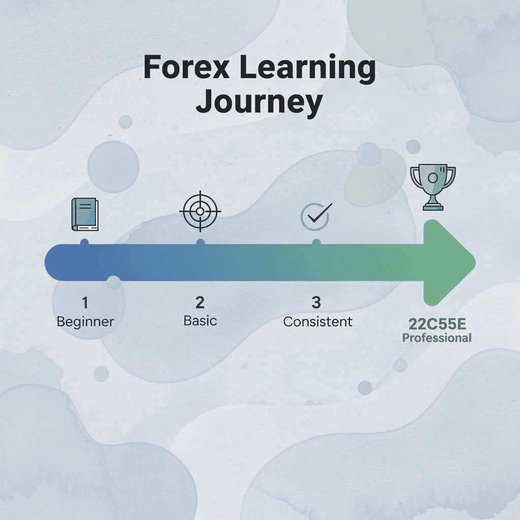 Progression arrow showing forex learning stages from beginner to professional