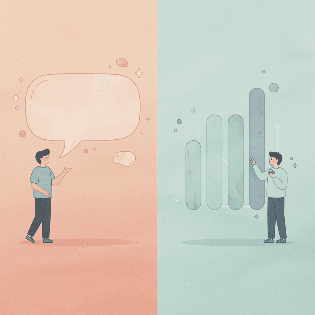 Split scene comparing human trader analysis versus automated bot trading
