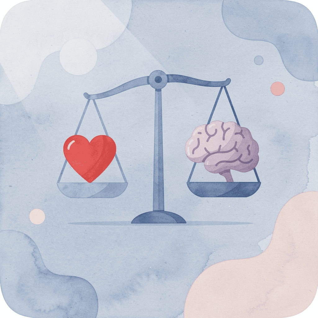 Balance scale comparing trading signals with personal analysis