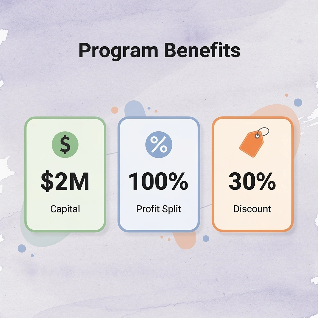 Statistics showing program benefits with capital, profit split, and discount