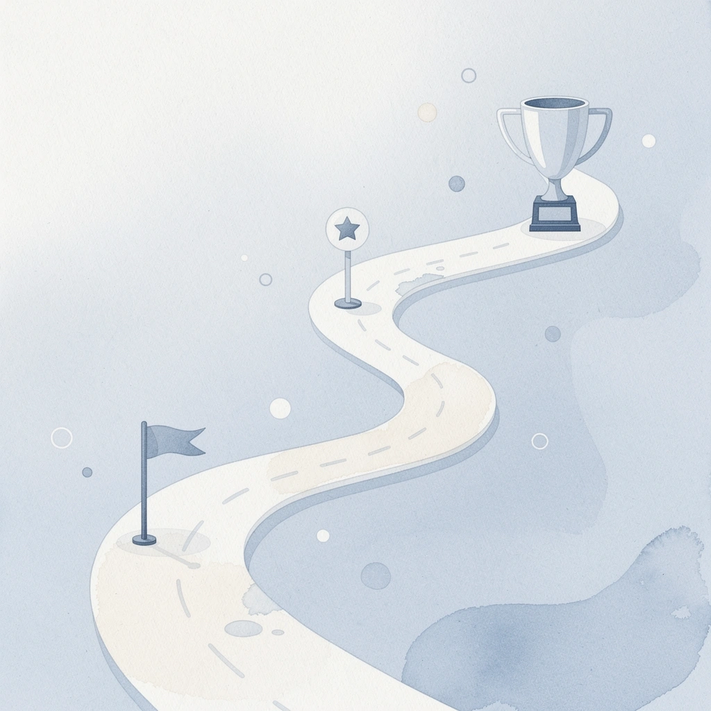 Winding path with milestone markers representing the journey of overcoming emotional trading habits