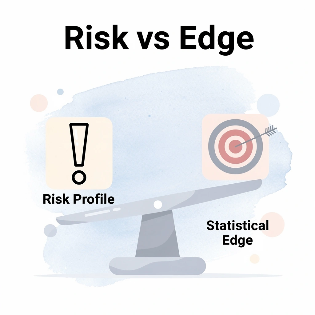 Balance scale comparing risk profile versus statistical edge