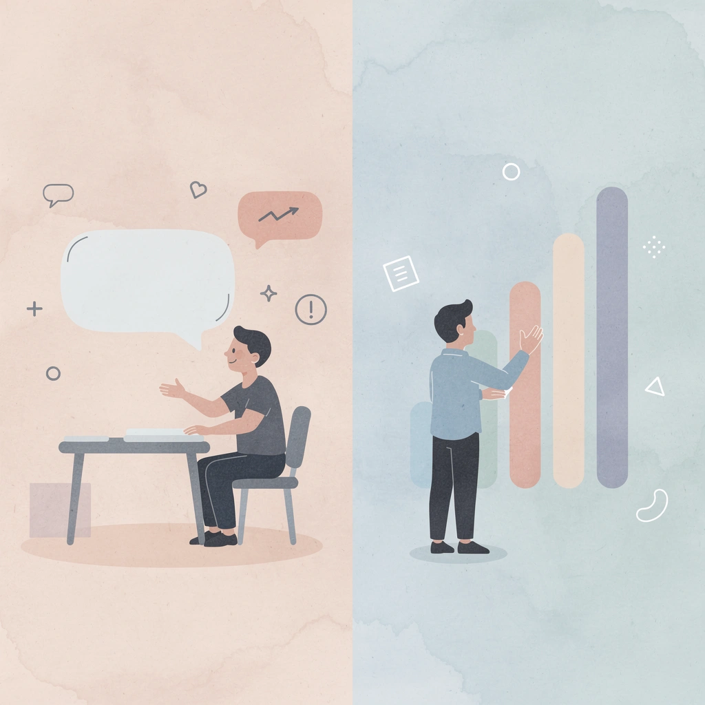 Split scene contrasting emotional trading decisions with a systematic approach