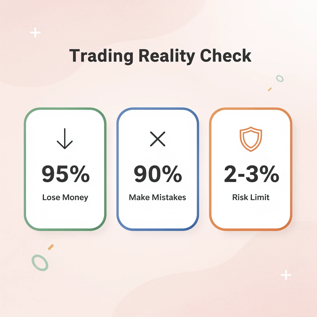 Statistics showing trading reality with loss rates and risk limits
