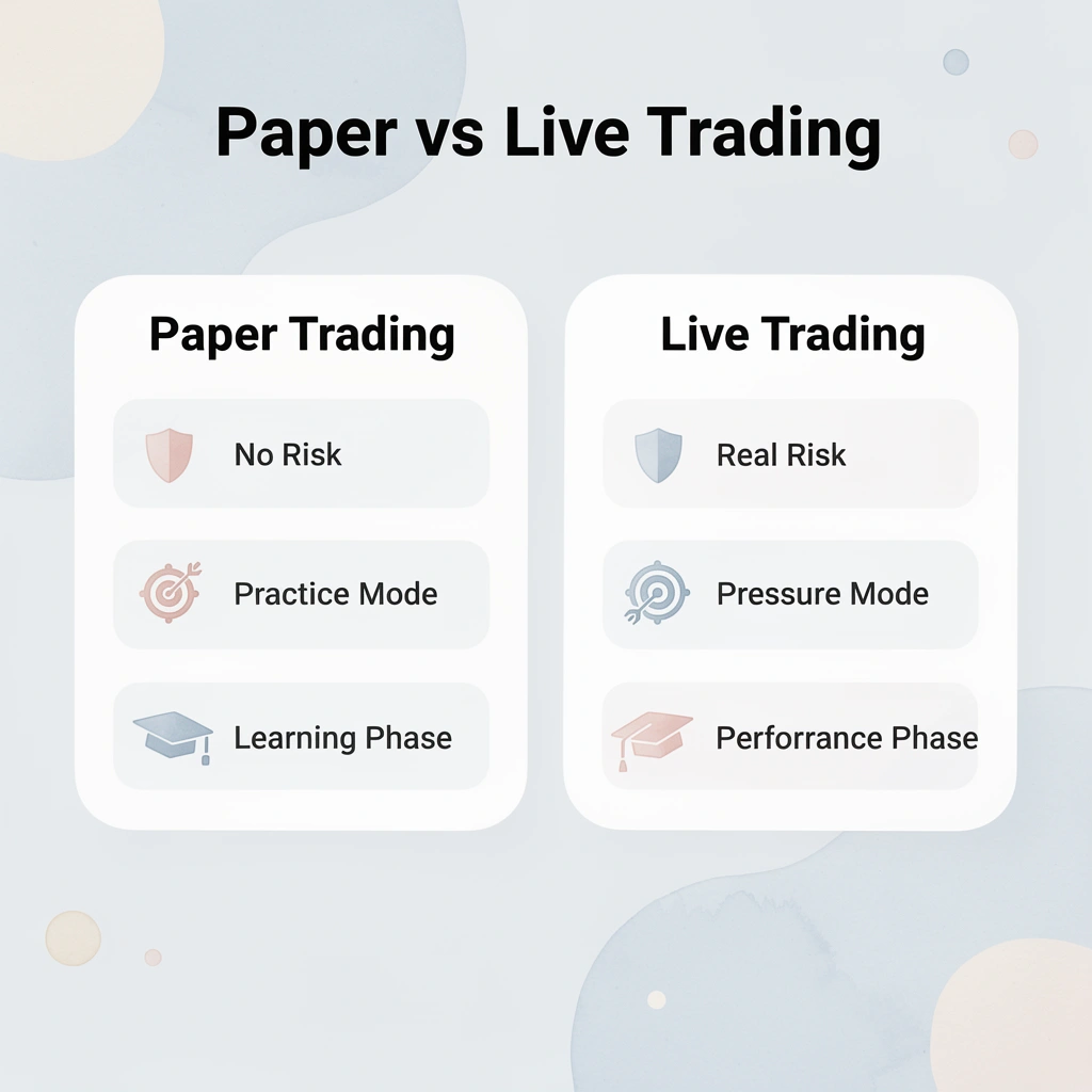 Comparison chart showing differences between paper trading and live trading