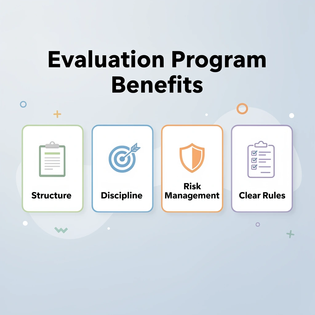 Infographic showing four key benefits of evaluation programs