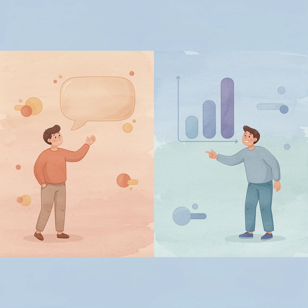 Split scene showing confident versus FOMO-driven trading behavior