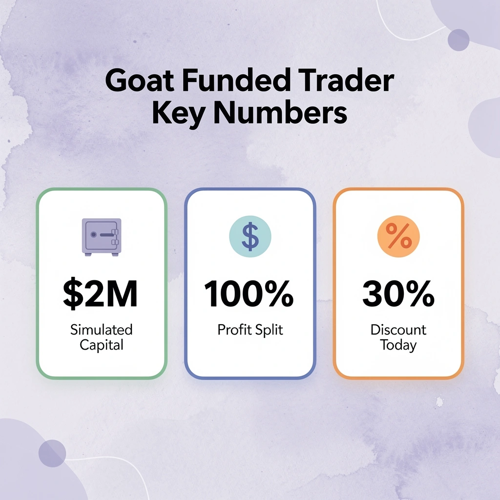 Stats infographic showing key numbers for Goat Funded Trader