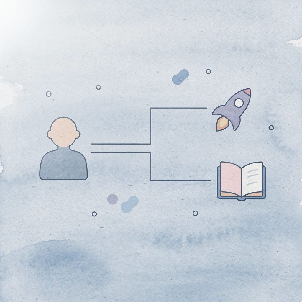  Icon showing willpower splitting into two paths: failure and disciplined system