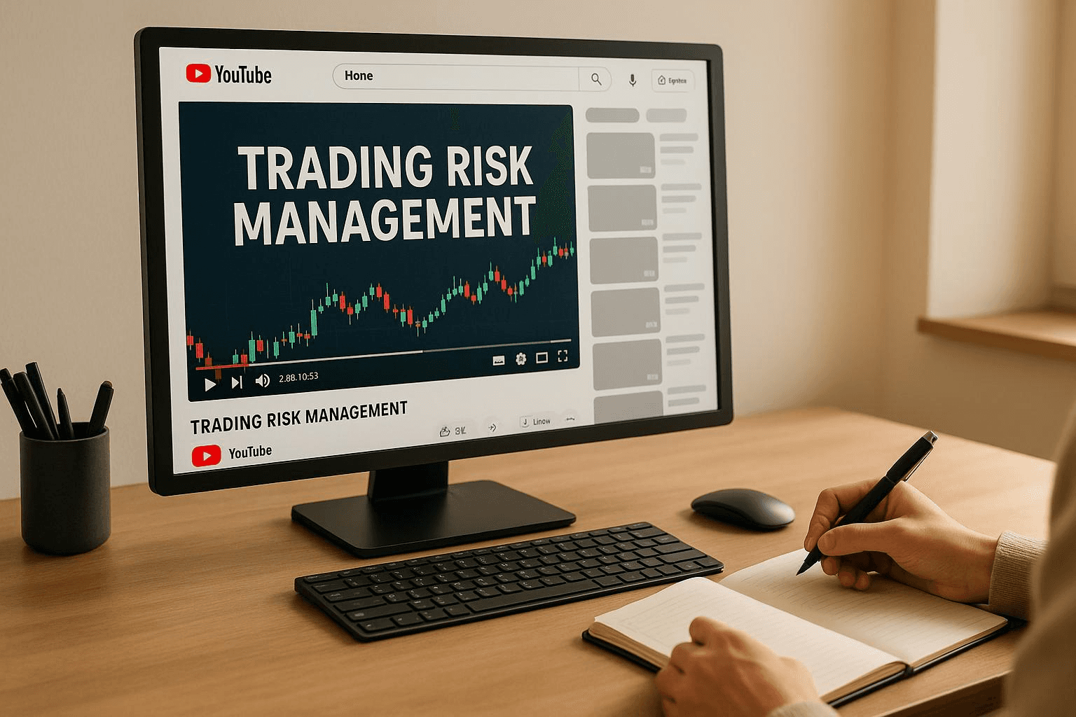 Person watches risk tutorials - Trading Risk Management 1% Rule Explained