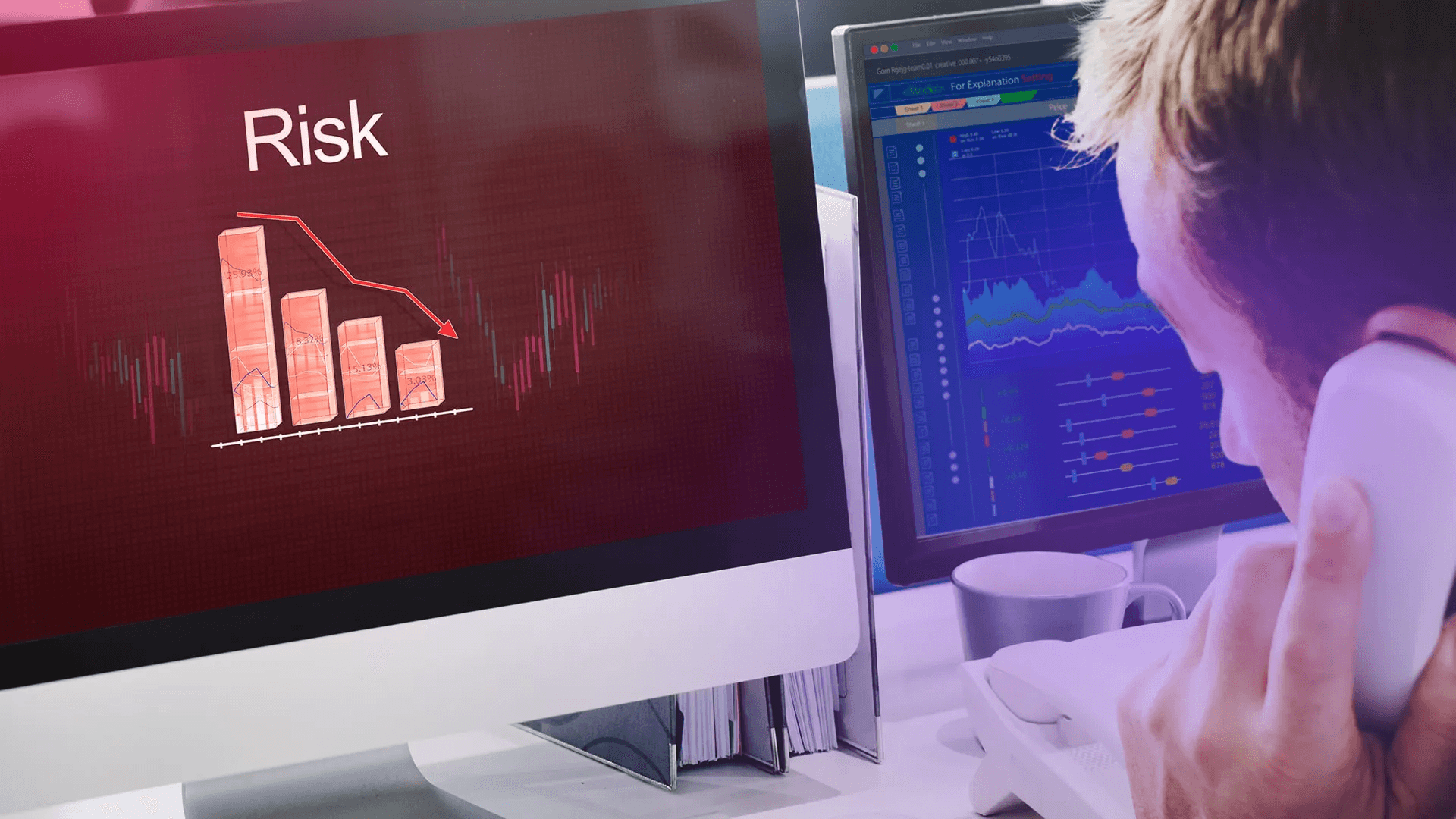 Man monitors financial risk charts - Trading Risk Management 1% Rule Explained
