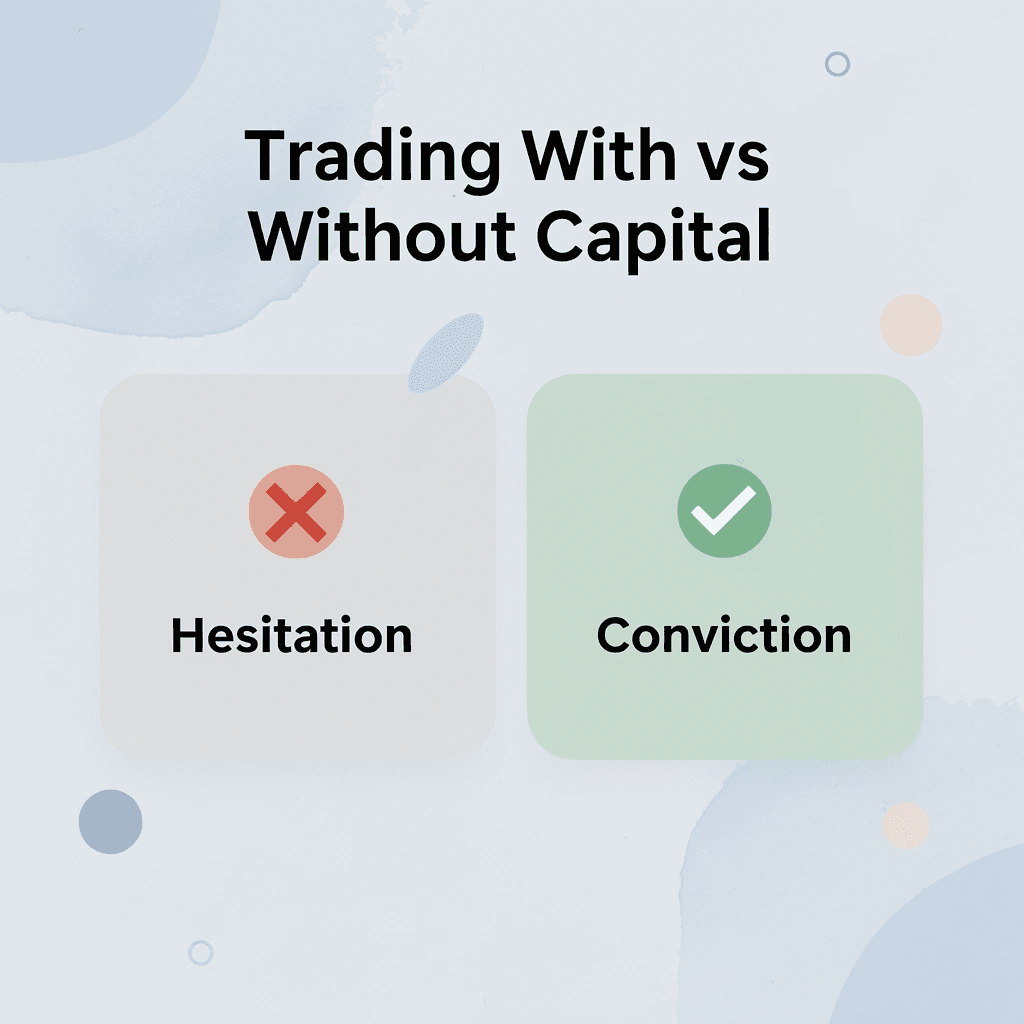 Before and after showing trading hesitation versus confident execution