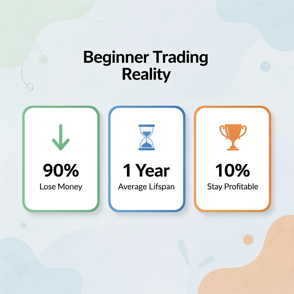 Infographic showing key statistics about beginner crypto trading outcomes