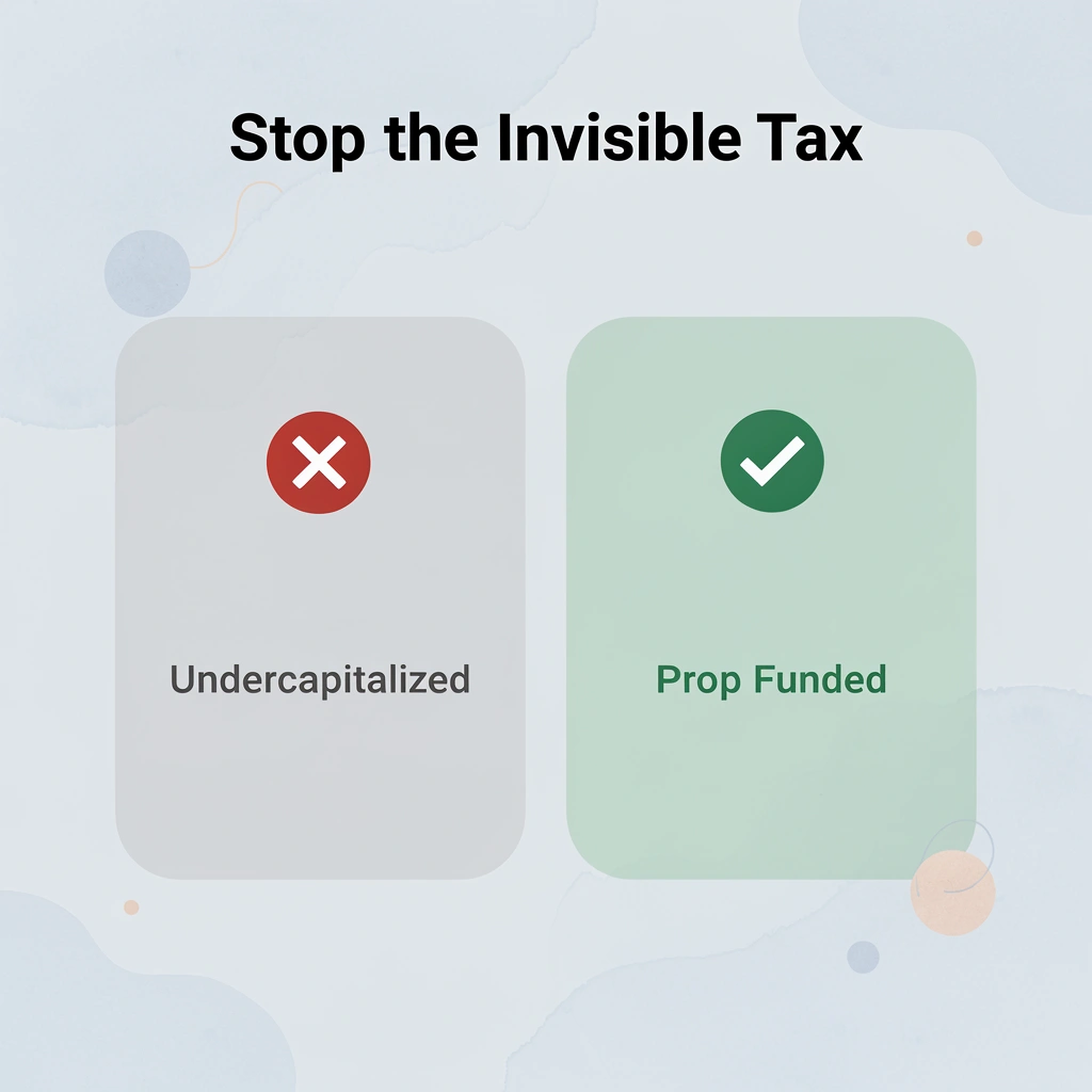 Before and after infographic showing undercapitalized trading versus prop-funded trading