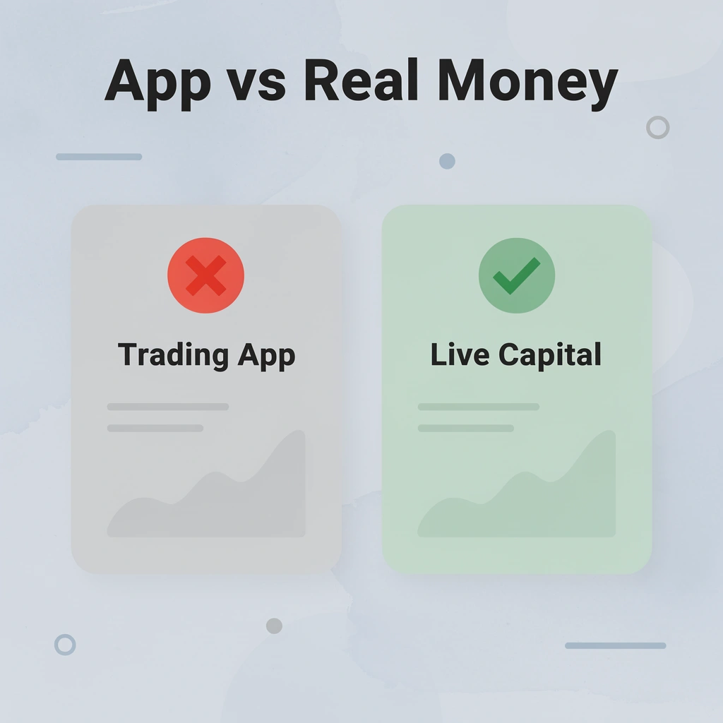 Before and after comparing trading app practice to real money trading