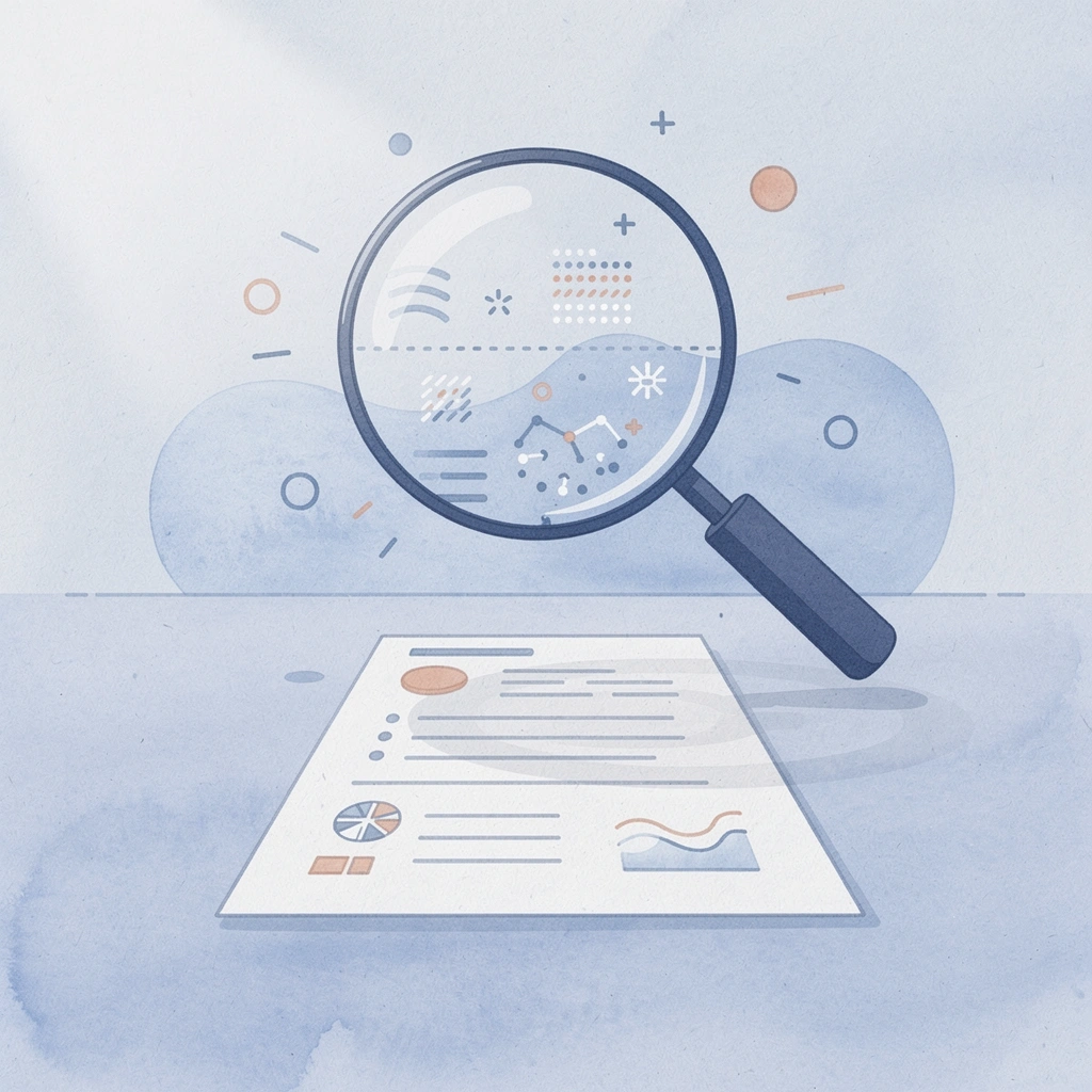 Magnifying glass examining a trading app interface representing thorough evaluation