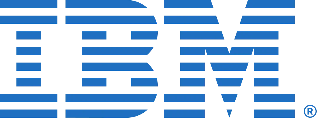 Striped blue and black IBM logo with a registered trademark symbol.