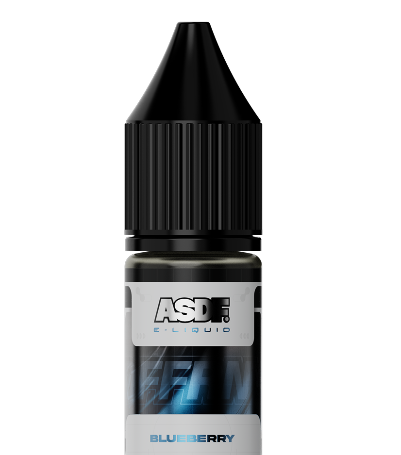 ASDF E-Liquid bottle in a small, dark bottle with a pointed nozzle cap.