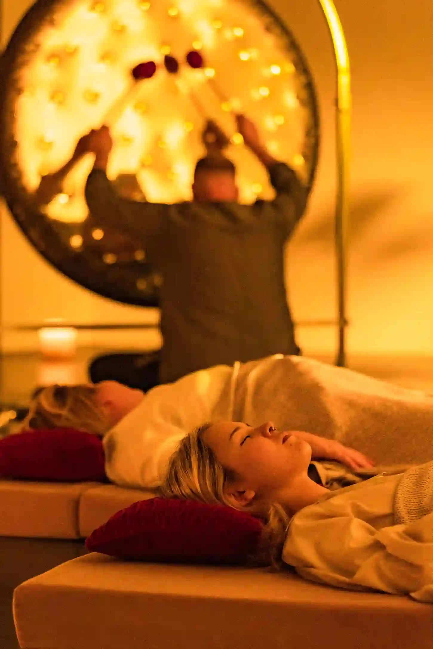 Alan playing the gongs